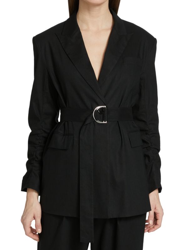 Derek Lam Harrison Belted Gathered Sleeve Blazer